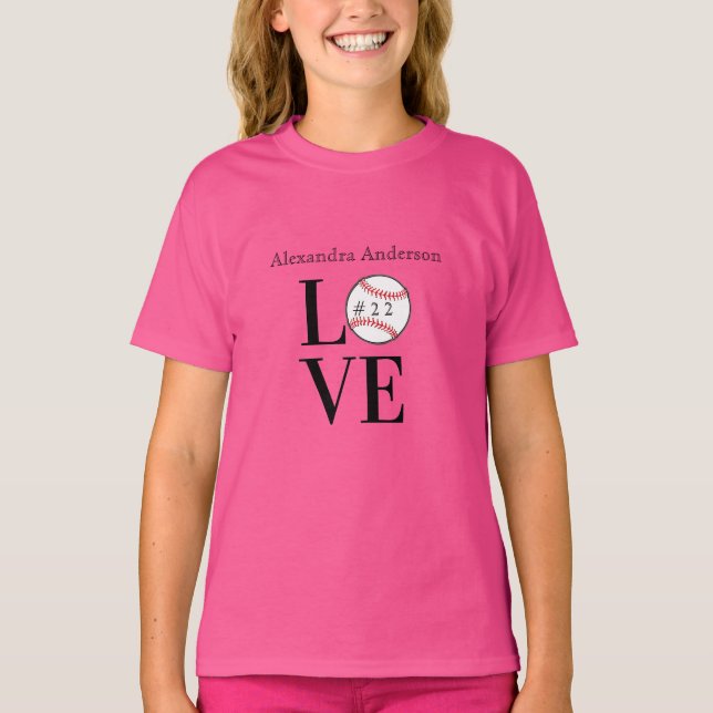Camiseta Baseball LOVE: nome e número de adição personaliza (Frente)
