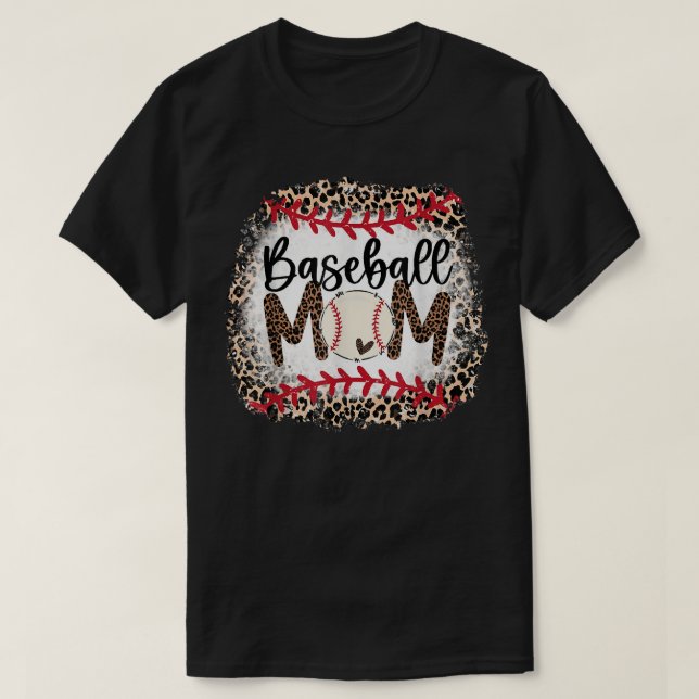 Camiseta Baseball Mãe Leopard Softball Dia de as mães 2 (Frente do Design)