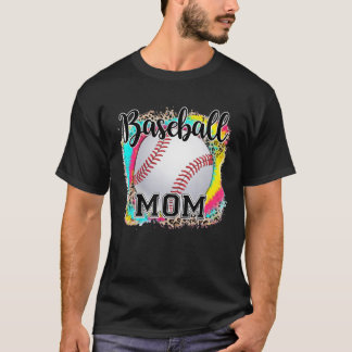 Camiseta Baseball Mama Baseball Mãe Leopardo Tie Dye Mãe