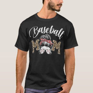 Camiseta Baseball Mama Leopard Funny Mom Messy Hair Bun Mot