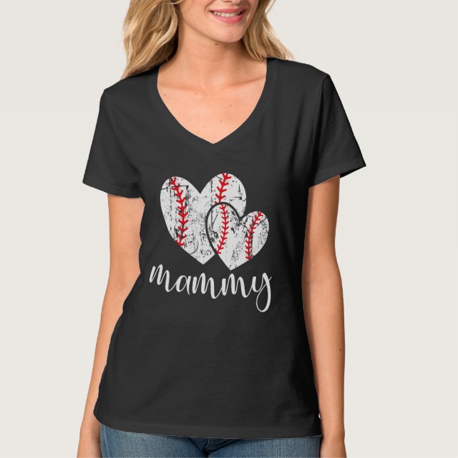 Camiseta Baseball Mammy Heart Ball  Proud Grandma Mother s  (Frente)