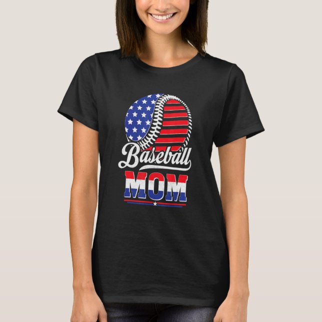 Camiseta Baseball Mom American Flag  For Mother (Frente)