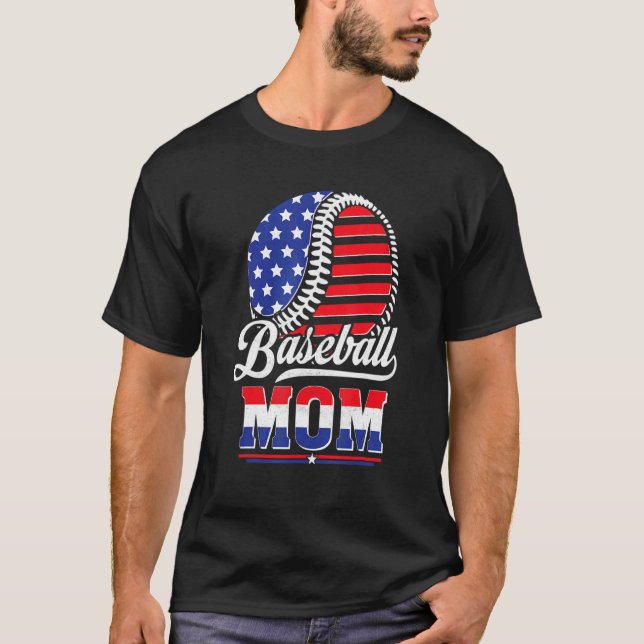 Camiseta Baseball Mom American Flag  For Mother (Frente)