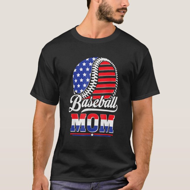 Camiseta Baseball Mom American Flag  For Mother Mom Mommy (Frente)