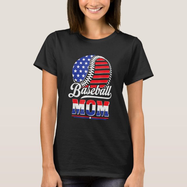 Camiseta Baseball Mom American Flag  For Mother Mom Mommy (Frente)