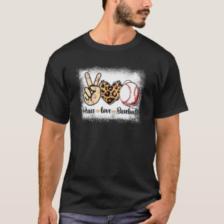 Camiseta Baseball Mom Leopard Print Peace Love Baseball Mot