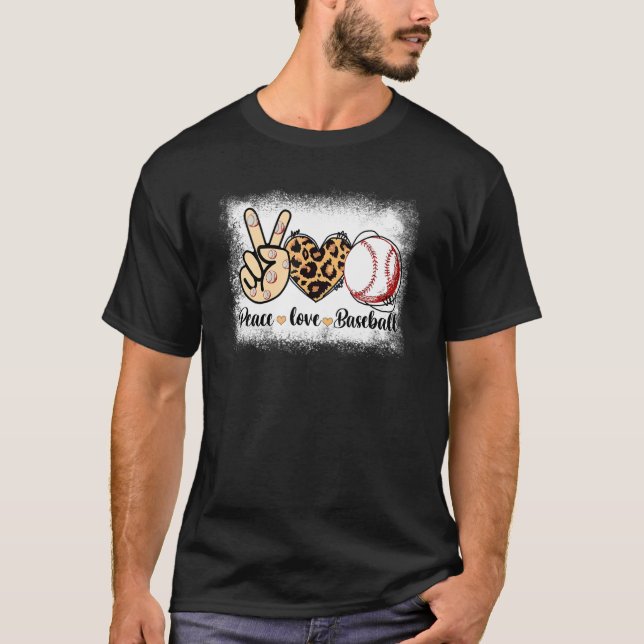 Camiseta Baseball Mom Leopard Print Peace Love Baseball Mot (Frente)