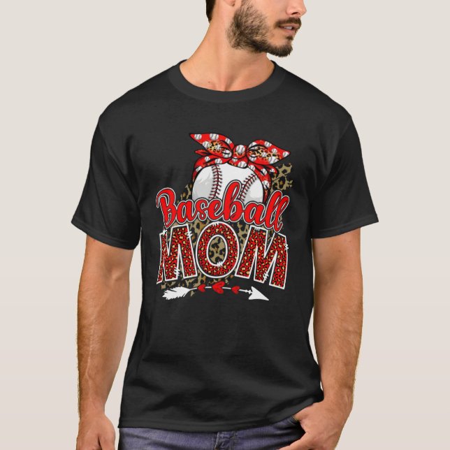 Camiseta Baseball Mom Mama Mother s Day Leopard Sport Mom M (Frente)