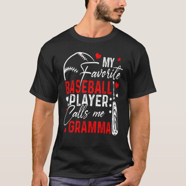 Camiseta Baseball My Favorite Player Calls Me Gramma Heart  (Frente)