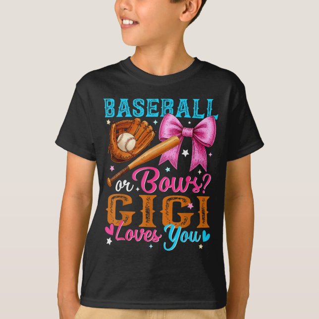 Camiseta Baseball Or Bows Gigi Loves You Gender Reveal Baby (Frente)