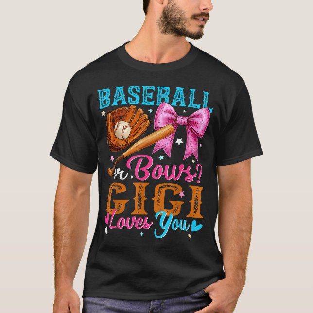Camiseta Baseball Or Bows Gigi Loves You Gender Reveal Baby (Frente)
