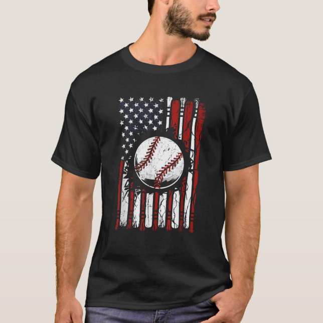 Camiseta Baseball Patriótico 4º De Julho EUA Flag M (Frente)
