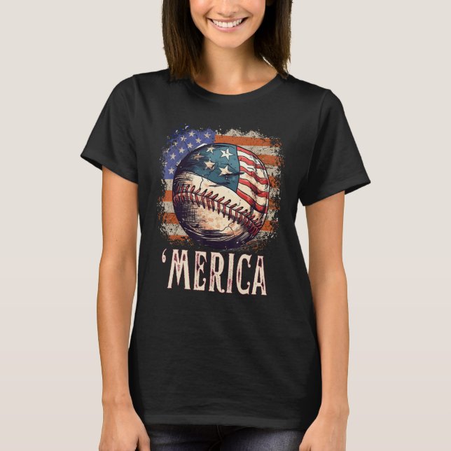 Camiseta Baseball Patriótico 4 de julho Merica EUA American (Frente)