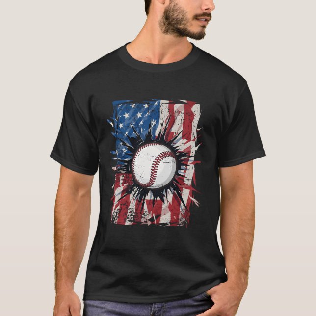 Camiseta Baseball Patriótico Em 4 De Julho, Bandeira Americ (Frente)