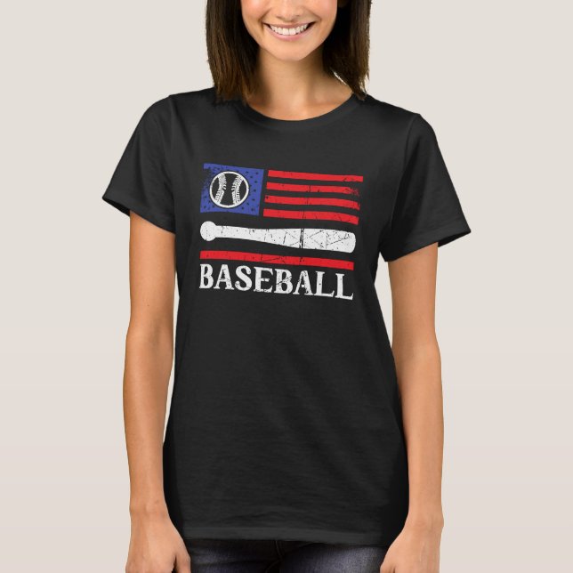 Camiseta Baseball Patriótico Em 4 De Julho Dos EUA Bandeira (Frente)