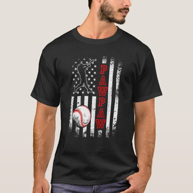 Camiseta Baseball Pawpaw American Flag Vintage Baseball (Frente)