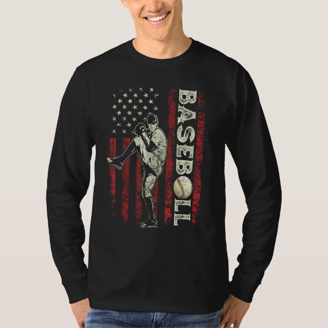 Camiseta Baseball Pitcher US Flag  Dad Men Patriotic 4th Of (Frente)