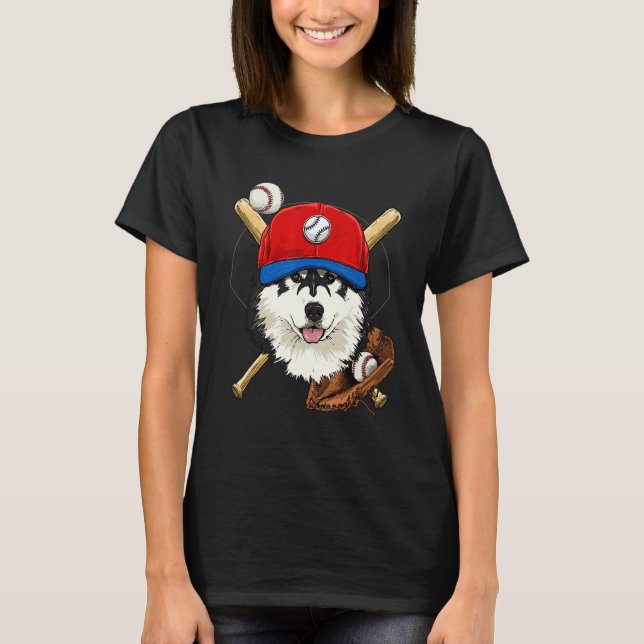 Camiseta Baseball Player Coaches Alaskan Malamute Dog Pitch (Frente)