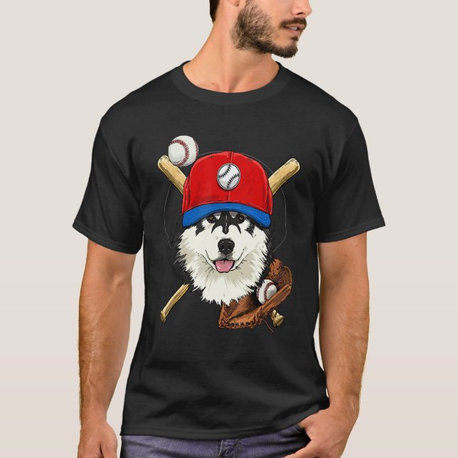 Camiseta Baseball Player Coaches Alaskan Malamute Dog Pitch (Frente)