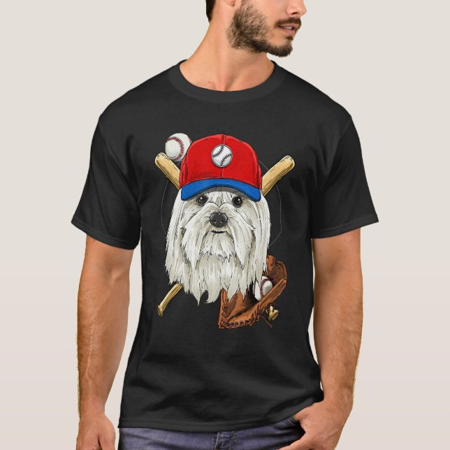 Camiseta Baseball Player Coaches Maltese Dog  Pitcher Catch (Frente)