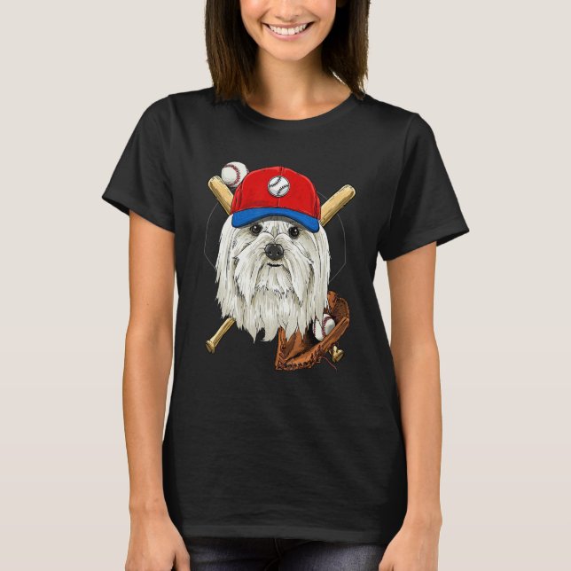 Camiseta Baseball Player Coaches Maltese Dog  Pitcher Catch (Frente)