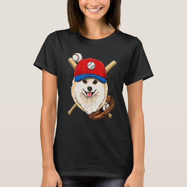 Camiseta Baseball Player Coaches Pomeranian Dog  Catcher Pi (Frente)