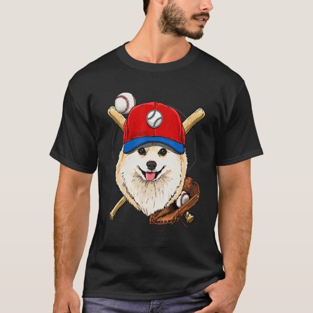 Camiseta Baseball Player Coaches Pomeranian Dog  Catcher Pi (Frente)