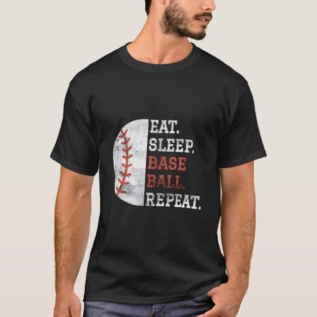 Camiseta Baseball Player Eat Sleep Baseball Repeat (Frente)