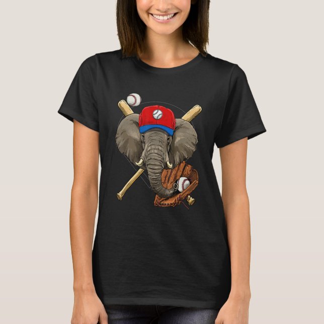 Camiseta Baseball Player Elephant Pitcher Catcher Baseball  (Frente)