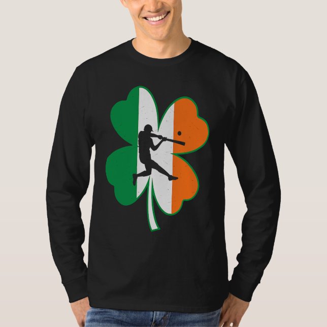 Camiseta Baseball Player Lucky Shamrock Ireland Flag St Pat (Frente)