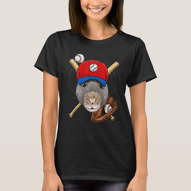 Camiseta Baseball Player Rat Mouse Pitcher Catcher Baseball (Frente)
