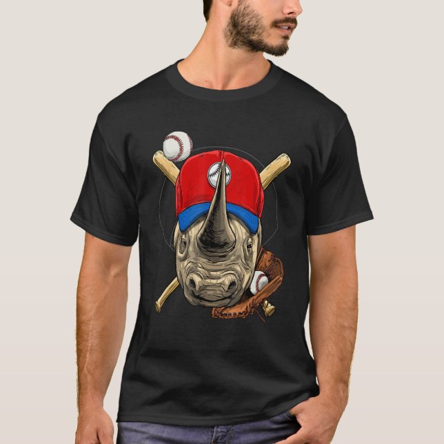 Camiseta Baseball Player Rhinoceros Pitcher Catcher Basebal (Frente)