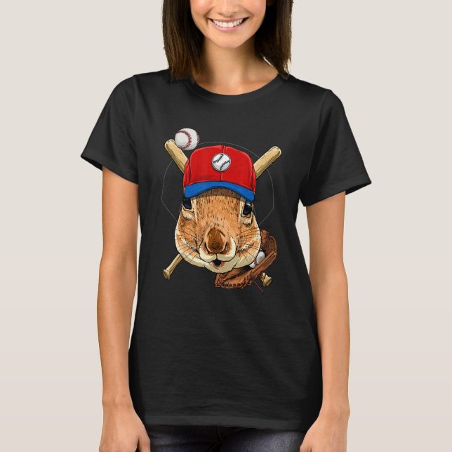 Camiseta Baseball Player Squirrel Pitcher Catcher Baseball  (Frente)
