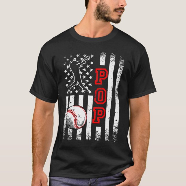Camiseta Baseball Pop American Flag Vintage (Frente)