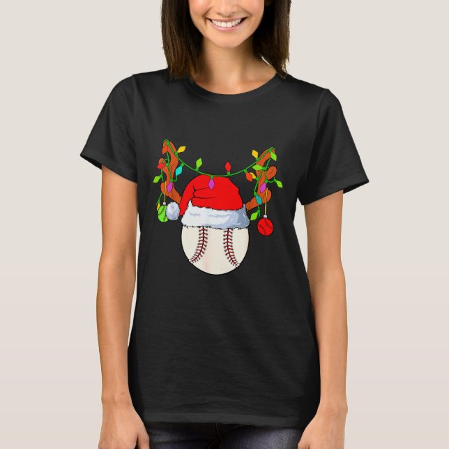 Camiseta Baseball Reindeer Santa Hat Christmas  (Frente)