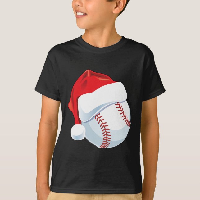 Camiseta Baseball Santa Hat Men Natal Para Rapazes (Frente)