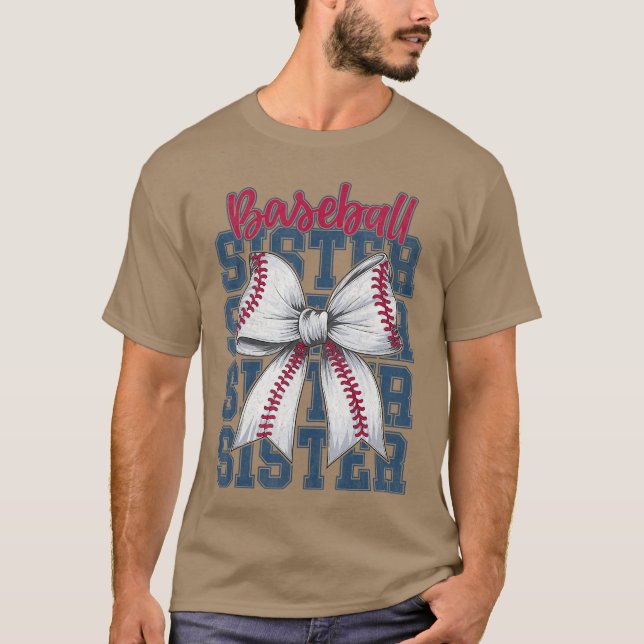 Camiseta Baseball Sister Coquette Bow Biggest Fan Sport Lov (Frente)