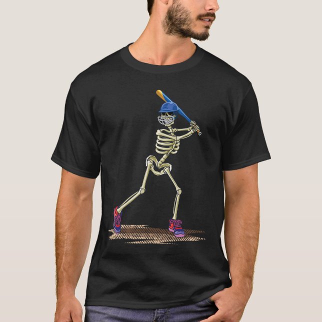 Camiseta Baseball Skeleton Halloween Men Meninos Baseball H (Frente)