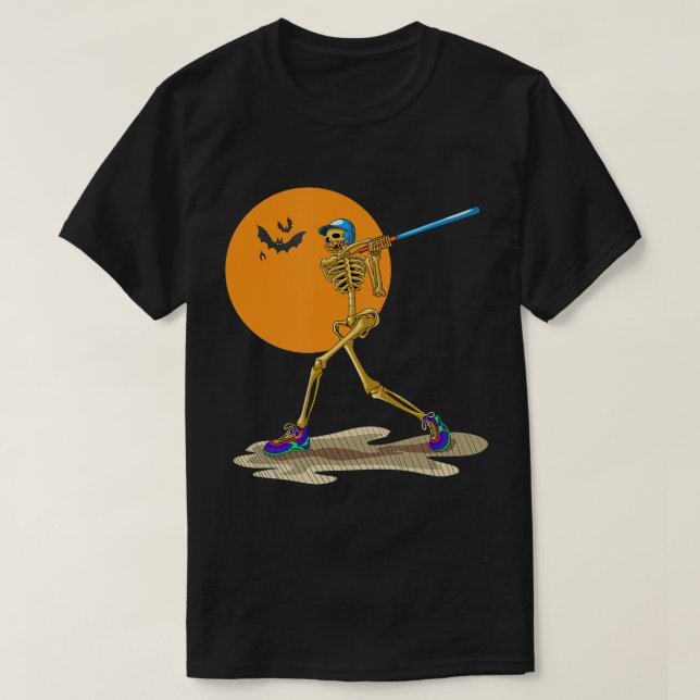 Camiseta Baseball Skeleton Halloween Men Meninos Baseball H (Frente do Design)