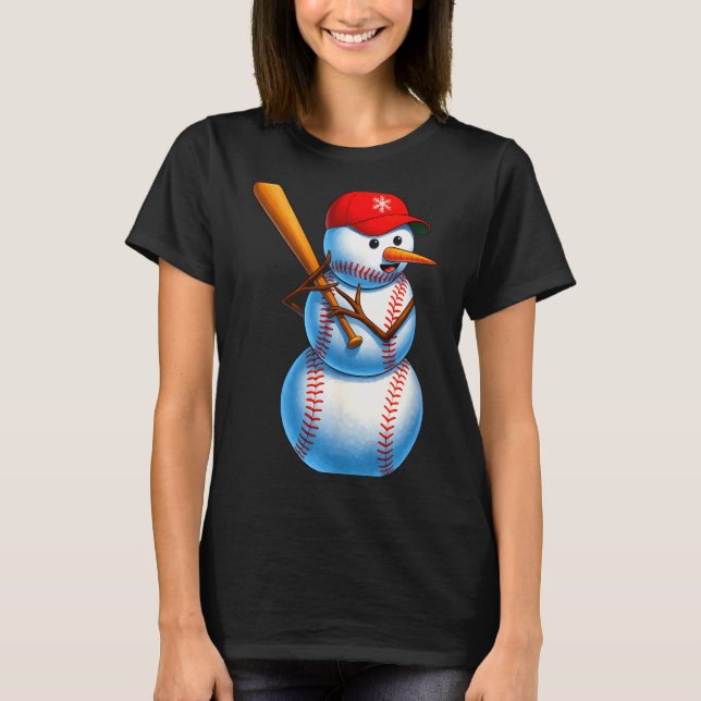 Camiseta Baseball Snowman Merry Christmas Xmas Pajamas Men  (Frente)