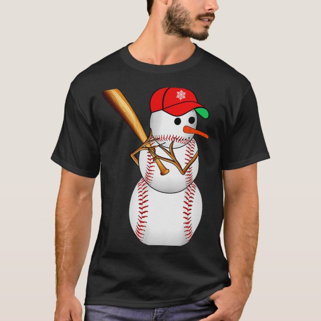 Camiseta Baseball Snowman Snow Christmas Xmas Men Women  (Frente)