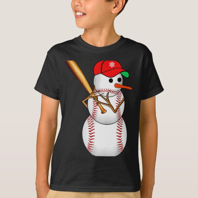 Camiseta Baseball Snowman Snow Christmas Xmas Men Women  (Frente)