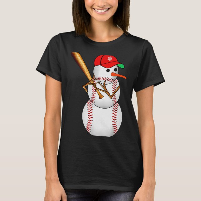 Camiseta Baseball Snowman Snow Christmas Xmas Men Women  (Frente)