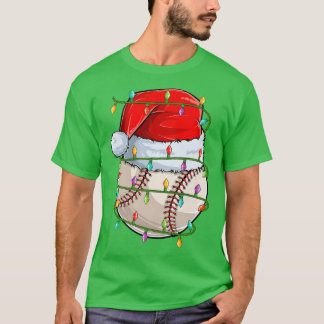 Camiseta Baseball Sports Lover Papais noeis Luzes de Natal 