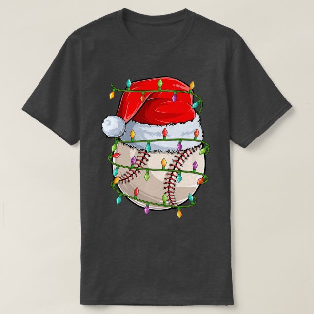 Camiseta Baseball Sports Lover Papais noeis Luzes de Natal  (Frente do Design)