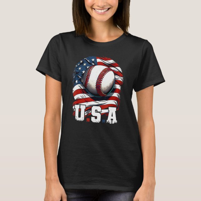 Camiseta Baseball USA Flag Patriotic  4th Of July Baseball (Frente)