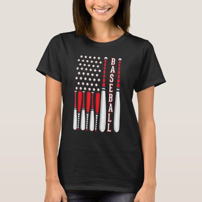 Camiseta Baseball USA Flag Patriotic American Baseball 4th  (Frente)