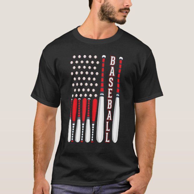 Camiseta Baseball USA Flag Patriotic American Baseball 4th  (Frente)