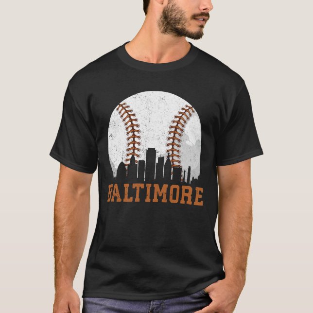 Camiseta Baseball Vintage Baltimore Cityscape (Frente)