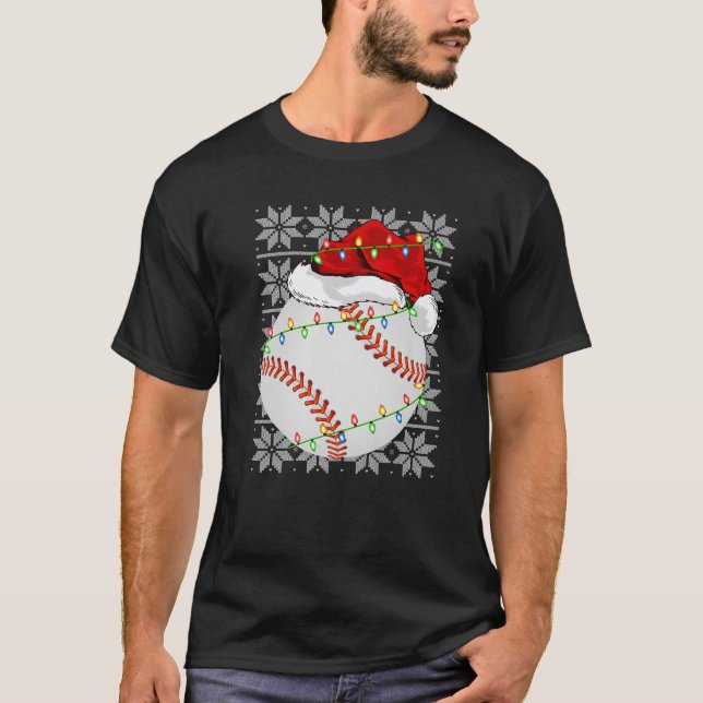 Camiseta Baseball Xmas Lighting Papais noeis Feia Sweater S (Frente)
